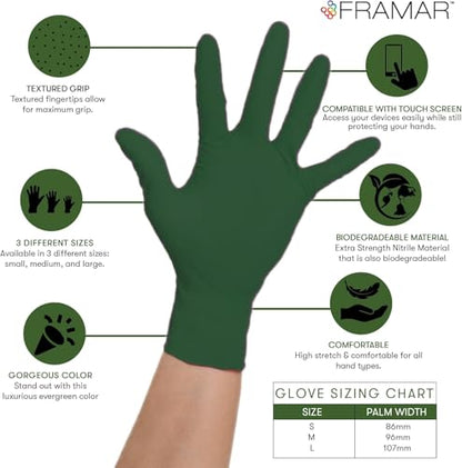 FRAMAR Green Gloves Disposable Latex Free – Heavy Duty Nitrile Gloves Medium, Disposable For Hair Dye, Cooking Glove Medium Nitrile Tattoo Glove, Guantes Desechables, Biodegradable - 100 - size: Medium