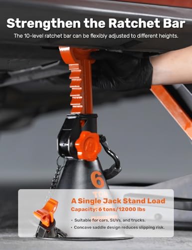 Jack Stands, 6 Ton (12,000 lbs) Heavy Duty Car Jack Stands with Integrated Steel Base and Double Locking, 15-5/16 to 23-7/8 inch Adjustable Height, for SUV, Truck, and Car, 1 Pair - size: 6 Ton | Standard