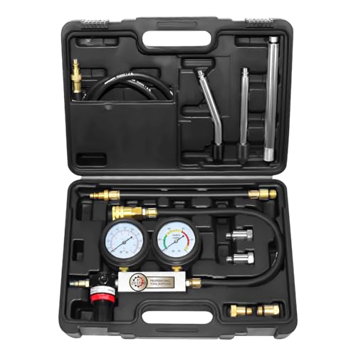JIFETOR Cylinder Leak Down Tester Kit, Automotive Engine Compression Dual Gauge Leakdown Test Set with 10 12 14 18mm Spark Plugs Universal for Small Engine Motorcycle ATV, Black Case - color: Black Case
