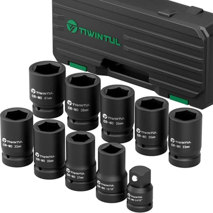 1 Inch Drive Impact Socket Set, 6 Point, Metric,10pcs, 27–41mm | 42 CR-MO, Includes 3/4"F x 1"M Adapter & 13/16" Impact Socket, Heavy Duty Large Socket Set for Truck & Equipment Repair - size: 10 PCS