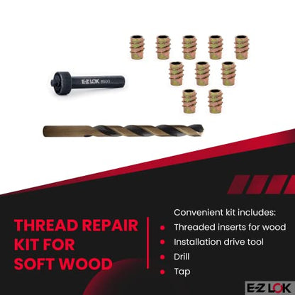 E-Z Hex Thread Repair Kit for Soft Wood Flush Threaded Inserts 8-32 x 10mm, Drill, Installation Tool - size: 8-32 x 10mm, style: Flush