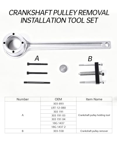Crankshaft Pulley Removal Installation Tool Kit Crankshaft Damper Remover Puller Tool Set Compatible with Jaguar Land Rover 3.2 3.5 4.0 4.4 V9 Petrol Engine Replace 303-191 303-558 303-893