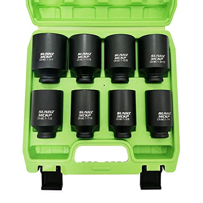SUNHZMCKP 1/2" Drive Deep 6-Point Impact Socket Set, 8-Piece Standard SAE Spindle Axle Nut Impact Socket Set, Cr-Mo, 1-1/4-Inch to 1-3/4-Inch Size - color: 8-piece, size: 8-Pc 1/2" SAE Drive Impact Socket Set