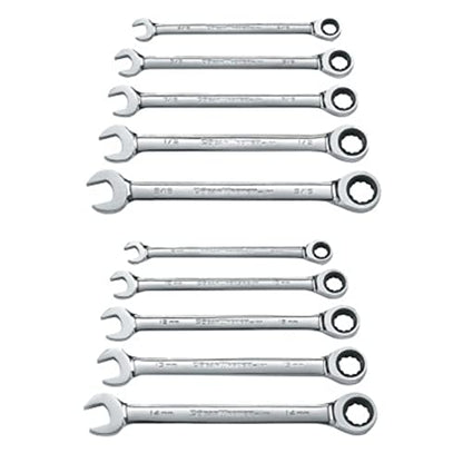 GEARWRENCH Ratcheting Combination SAE/Metric Wrench Set 10 Pc., 12 Point - 9418 - size: No Size, style: 10 Piece SAE/Metric