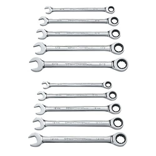 GEARWRENCH Ratcheting Combination SAE/Metric Wrench Set 10 Pc., 12 Point - 9418 - size: No Size, style: 10 Piece SAE/Metric