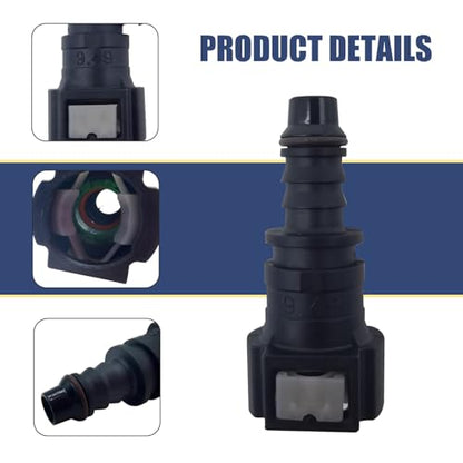 2 PCS Automobile Fuel Line Quick Connector, 9.49 OD-ID8 Straight PA12 High Temp Resistant Connector, 3/8" Joint with Seal Ring, Universal Fuel Pump Line Repair Kit for Most Cars (Black)
