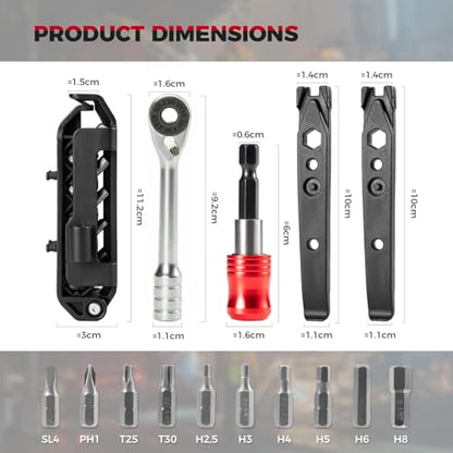 ROCKBROS Bike Tools Kit Set 14 in 1 Multi-Function Repair Tool | Portable Foldable,Reversible Ratchet Wrench,10 Bits,2 Tire Levers, For Road Bike, Mountain Bike and E-Bike