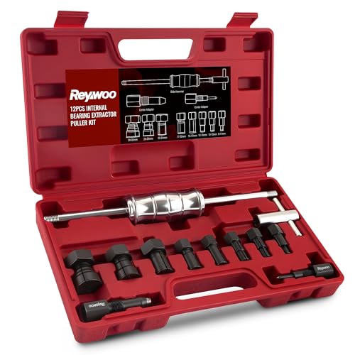 Reywoo Blind Hole Collet Bearing Puller Set, Slide Hammer Bearing Puller Set with Expandable Collets 8-32mm, 12pcs Pilot Bearing Removal Tool Internal Bearing Extractor Puller Kit - style: 12pcs 8-32mm