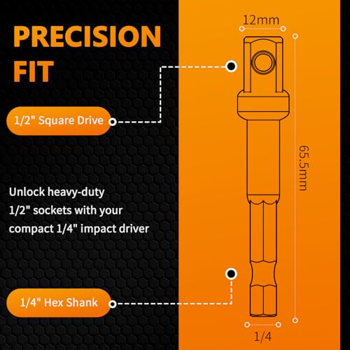 Mellbree 1/2 Impact Socket Adapter, 4 Pack 1/4 to 1/2 Inch Drill Socket Adapter for Impact Driver/Wrench, Automotive DIY, Extension Socket Bits, Handle Nut Driver and Drills - size: 1/4 to 1/2in