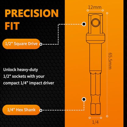 Mellbree 1/2 Impact Socket Adapter, 4 Pack 1/4 to 1/2 Inch Drill Socket Adapter for Impact Driver/Wrench, Automotive DIY, Extension Socket Bits, Handle Nut Driver and Drills - size: 1/4 to 1/2in