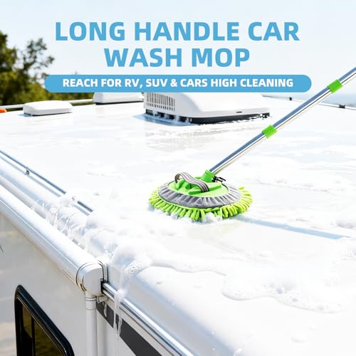 62'' Car Wash Brush Kit - Mitt, Mop, Sponge & Long Handle, Scratch-Free Chenille Replacement Head, Wheel Tire Brush, Car Detailing Kit for Cars, RV, Truck