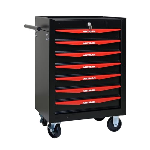7 Drawers Tool Chest on Wheels, Multifunctional Rolling Tool Storage Cart, Drawers Rolling Trolley Organizer Tool Box for Warehouse, Garage, Workshop, Repair Shop (7 Drawers-30.5" H) - color: Black, size: 7 Drawers 20.9"Wx13"Dx30.5"H