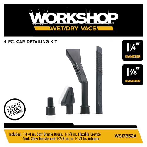 WORKSHOP Wet/Dry Vacs WS17852A 1-7/8-in. Car Cleaning Vacuum Attachment Kit | Revamp Your Car Cleaning Routine, For WORKSHOP Shop Vacuum Cleaners, Fits 1-7/8-inch Extension Wands and Hoses