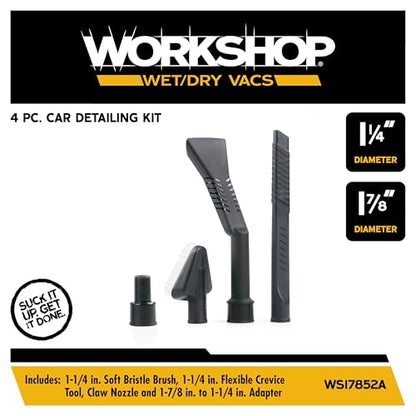 WORKSHOP Wet/Dry Vacs WS17852A 1-7/8-in. Car Cleaning Vacuum Attachment Kit | Revamp Your Car Cleaning Routine, For WORKSHOP Shop Vacuum Cleaners, Fits 1-7/8-inch Extension Wands and Hoses