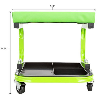 OEMTOOLS 24948 Cushioned Creeper Seat (with Tool Tray) | Comfortable Rolling Mechanic’s Seat with Ample Tool Storage – 11-1/2” x 12-1/2 Tool Tray | Rated for Up to 330 Lbs. | Green