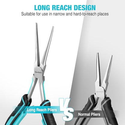 DURATECH 2PCS 7" Long Reach Needle Nose Pliers Set | Long & Bent Nose Pliers, Small Needle Nose Pliers, For Jewelry Making, Wire Wrapping & Bending, Object Gripping, NARROW Space - style: 2PCS