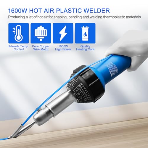 Hot Air Plastic Welder 1600W Plastic Welding Roofing Kit 110V, Vinyl PVC TPO Welding Handheld Plastic Hot Air Heat Gun Welding Torch with Various Nozzles - size: Standard Ver.