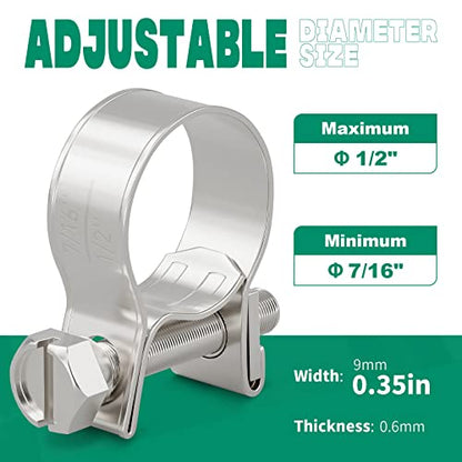OURU 20PCS 1/4" Fuel Line Clamp 304 Stainless Steel,Adjustable 7/16"-1/2" Dia (11-13mm) Mini Fuel Injection Gas Line Hose Clamps,Pipe Clamp for Automotive,Diesel Petrol Pipe - size: 20PCS 7/16"-1/2" (11-13mm)
