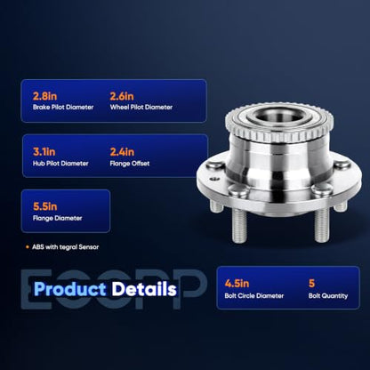 ECCPP 2-Piece 512269 Rear Wheel Hub Bearing for Mazda Protege 2000-2003 | for Mazda MPV 1989-2006 5 lugs w/ABS Sensor Pre-Greased Sealed - size: 512269*2