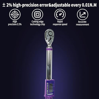 Digital Torque Wrench 1/2 Drive, (8.1-147.5 FT-LB/11-200N.M) ±2% High Accuracy Digital Torque Wrench, With Vibration, Buzzer and LED Alert - size: 1/2-inch (8.1-147.5 Ft-lbs./11-200Nm)