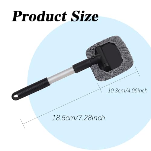 Car Windshield Cleaning Tool, Microfiber Window Cleaner with Washable and Reusable Cloth Pad & Long Handle, Universal Car Accessories Auto Glass Wiper Kit for Interior & Exterior Cleaning