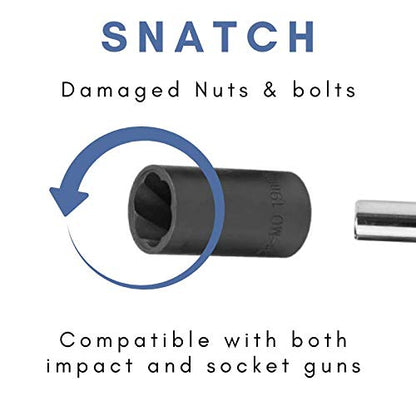 Twist Socket Set (5 Piece) Includes 1/2” Inch Lug Nut Remover With a 17mm, 19mm, 21mm, 22mm Socket Sizes Professional-Grade Lug Nut Extractor or Wheel Lock Removal Kit