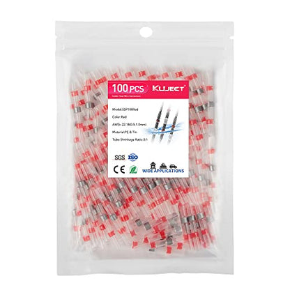 Kuject 100PCS Solder Seal Wire Connectors AWG 22-18, Red Solder Seal Heat Shrink Butt Connectors Terminals Solders Sleeve Waterproof Wire Splice Connector for Marine Automotive Boat Wire Joint - size: AWG 22-18 Red