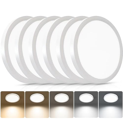 6Pack 8.66 Inch LED Flush Mount Ceiling Light, 18W 2160LM & 5CCT 2700K-6500K Adjustable, Easy DIY Install, Hardwired Light Fixture for Bedroom Kitchen Hallway Closet, Non-Dimmable, White - color: White, size: 9 Inch