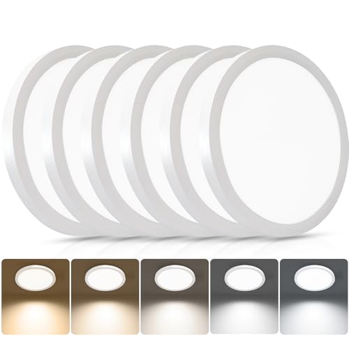 6Pack 8.66 Inch LED Flush Mount Ceiling Light, 18W 2160LM & 5CCT 2700K-6500K Adjustable, Easy DIY Install, Hardwired Light Fixture for Bedroom Kitchen Hallway Closet, Non-Dimmable, White - color: White, size: 9 Inch