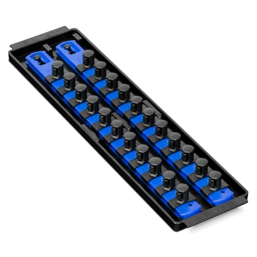 Ernst Manufacturing Socket Boss, Premium 2-Rail 1/2-Inch-Drive Socket Organizer, 13-Inch, Blue (8497) - Made in the USA - color: Blue, size: 1/2", style: 13-INCH