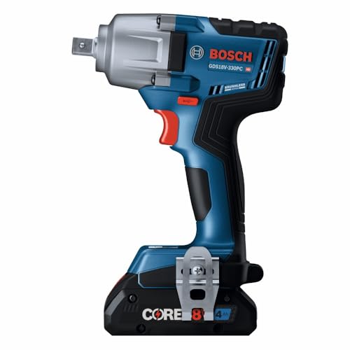 Bosch GDS18V-330PCB25 18V Brushless 1/2 In. Mid-Torque Impact Wrench Kit with Pin Detent and (2) CORE18V® 4 Ah Advanced Power Batteries - style: Industrial