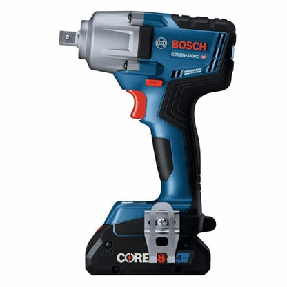 Bosch GDS18V-330PCB25 18V Brushless 1/2 In. Mid-Torque Impact Wrench Kit with Pin Detent and (2) CORE18V® 4 Ah Advanced Power Batteries - style: Industrial