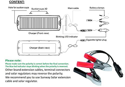 Sunway Solar Solar Car Battery Trickle Charger & Maintainer 5W Solar Panel Power 12V Charger kit Waterproof for Car Automotive RV Marine Boat Truck Motorcycle Trailer Tractor Powersports Snowmobiles - size: 5W