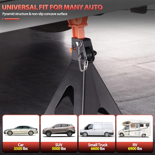 Car Jack Stands 3 Ton (6,600 lbs) with Double Locking Large Foot Base Gloves,Heavy Duty Car Jack Stand with Rubber Pads, Adjustable 11.22"-16.54" Jack Stands for Trucks,SUV, MPV,Home Garage,1 Pair - size: 3T+Rubber Pads+Gloves