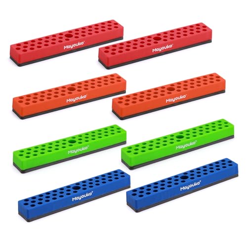 Mayouko 8PCS 1/4" Magnetic Hex Bit Holder Rack Organizer, 344 Holes, 1/4-Inch Drill Bit Holder, 8 Racks, Magnetic Bit Holder with Magnet Base for Screwdriver Bits - color: Red-2packs,blue-2packs,orange-2packs,green-2packs
