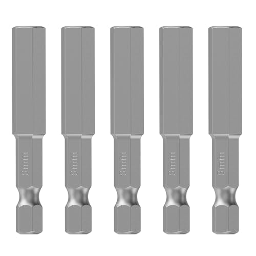 5 Pcs H8 S2 Steel Hex Bit, 8mm, 50mm Length, 1/4" Shank | Magnetic Hex Allen Wrench Screwdriver Bit, 1/4" Hex Shank, Impact Driver Bit for Furniture, Auto Repair & DIY - size: H8, style: 50mm
