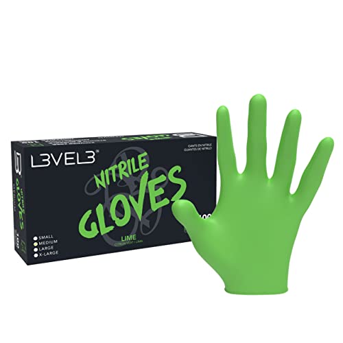 L3 Level 3 Nitrile Gloves - Professional Heavy Duty Disposable Gloves - Latex Free - Fits Snug - Box of 100 - color: Lime, size: Large (Pack of 100)
