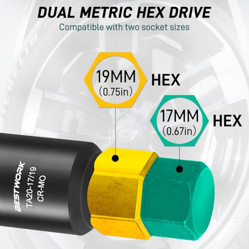 10 Spline Lug Nut Key, for TA20-17/19 10 Point Lug Nut Socket | Compatible with Bimecc 10 Spline Lug Nut Socket, Double Layer Reinforcement, Dual Hex Drive, CR-MO Steel - size: TA20-17/19