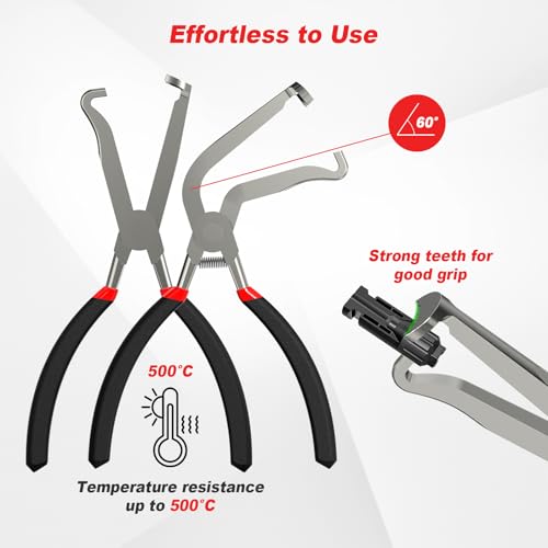 2Pcs Electrical Disconnect Pliers Set, Automotive Connector Pliers, Automotive Hose Disconnect Tools for Push Tab Style Plugs，Fuel Line Disconnect Tools with Anti-Slip Grip (1 * 60°+ 1*Straight)