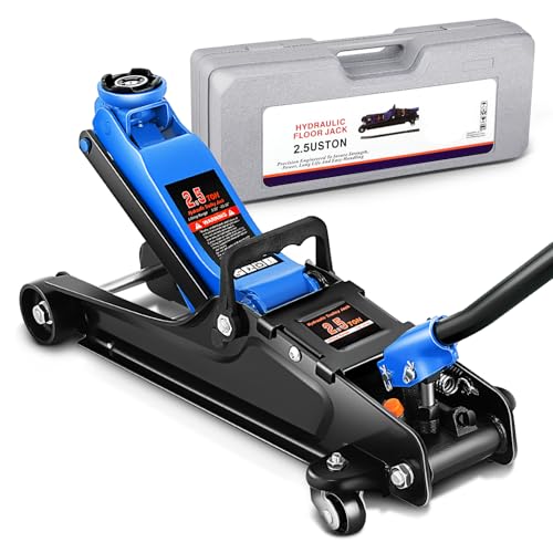 Magshion 2.5 Ton Low Profile Hydraulic Floor Jack, Heavy-Duty Steel Trolley Jack with Safety Valve, Swivel Casters, and Wide Saddle for Garage, Car, and Truck Maintenance, Blue - color: Blue, size: 2.5 Ton