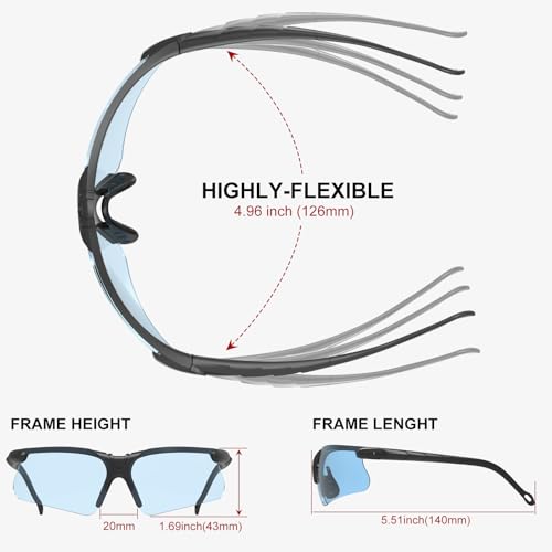 xaegistac Shooting Glasses with Case-Safety Glasses Anti Fog | Z87.1 Certificated Impact Resistance Safety Glasses for Hunting Shooting Sports - color: Blue Lens Black Fram