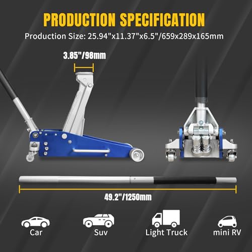 YELLOW JACKET Floor Jack 2.5 Ton Hydraulic Low Profile Aluminum and Steel Racing Car Jack with Fast Lifting Dual Pump, 5500 lbs Capacity - color: Blue, size: 2.5T low profile dual pump