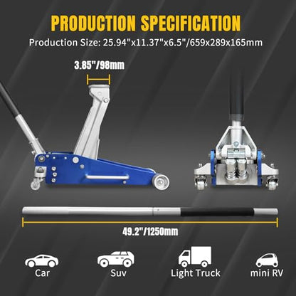 YELLOW JACKET Floor Jack 2.5 Ton Hydraulic Low Profile Aluminum and Steel Racing Car Jack with Fast Lifting Dual Pump, 5500 lbs Capacity - color: Blue, size: 2.5T low profile dual pump