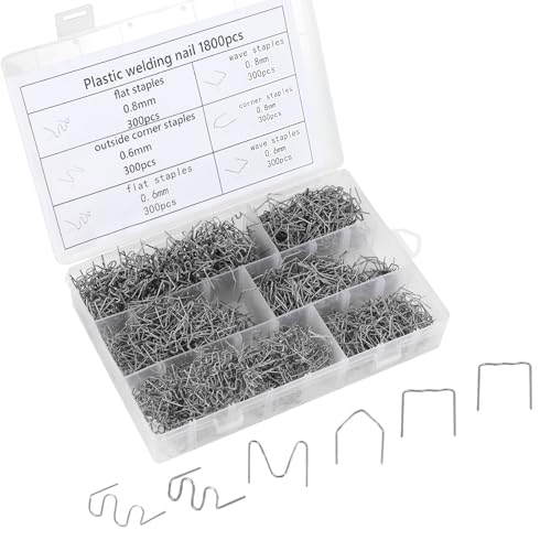 Hovom 1800PCS Plastic Welding Staples, 6 Sizes 0.6mm 0.8mm Big Wave Plastic Welder Staples, Stainless Steel Hot Staple for Car Bumper Repair, Bumper Welding Rods Repair Kit (1800PCS) - size: 1800PCS