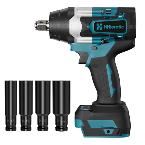 1/2" Cordless Impact Wrench Compatible with Makita 18V Battery,516 Ft-lbs 700N.m Brushless High Torque Impact Gun,Bare Tool with 4PCS Sockets 17/19/20/24mm for Tire Change,Auto Repair