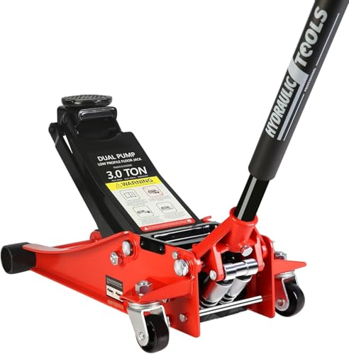 3 Ton Low Profile Floor Jack, Heavy Duty Floor Jack with Dual Pistons Quick Lift Pump, Steel Car Jack Adjustable Height 3.3"-18.5", Hydraulic Trolley Floor Jacks 3 Ton/6600 LB Capacity, Red - color: Red - 3 Ton(Dual Pump), Lift 3.3"-18.5"