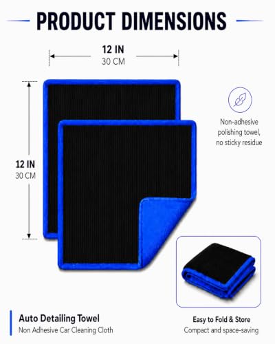 2 PCS Clay Towel, Upgraded Non-Stick Clay Bar Towel for Auto Detailing, 12 x 12 Inch Clay Bar Towel, Microfiber Car Clay Towel, Cleaning and Polishing for Cars, Trucks, and SUV