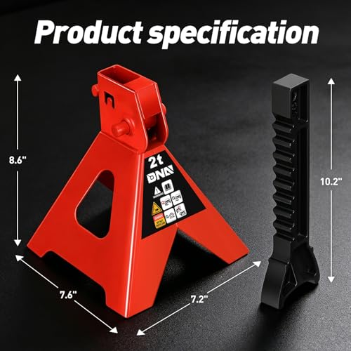 DNA Motoring 1 Pair Jack Stands, 2 Ton (4400 lbs) Capacity Car Lifting Stand, Adjustable Height Car Jack Stands for Cars, Sedans, Small Vehicles, SUV, TOOLS-00681-RD - style: 2 Ton Red