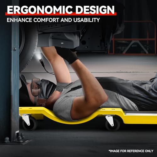 Auto Dynasty 40 Inches Mechanic Creeper, Automotive Garage Repair Low Profile Under Car Rolling Creeper with LED Light and Padded Headrest, Plastic, Yellow - color: Yellow, size: 40" L (w/LED Light)