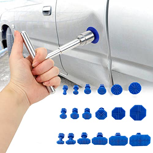 19-Piece Professional Car Dent Repair Kit - Heavy Duty Suction Cup Puller & Glue Tabs with Slide Hammer for Hail Damage, Door Dings, Auto Body Dent Removal (Small Dent Remover Tool for Car)
